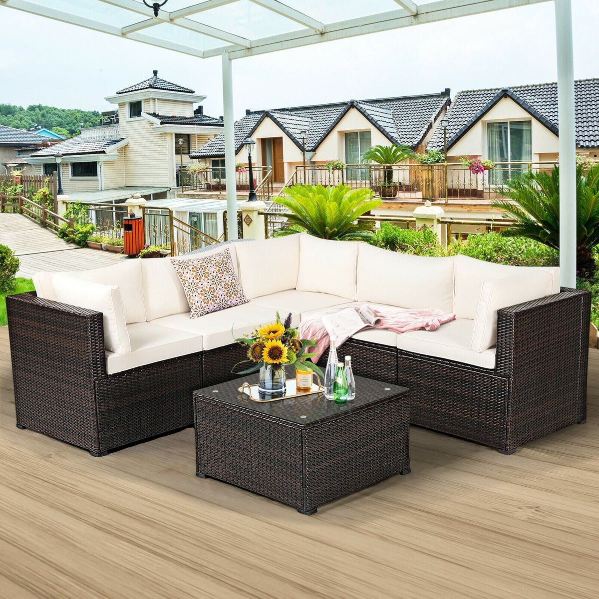 6 Pieces Patio Furniture Sofa Set with Cushions for Outdoor