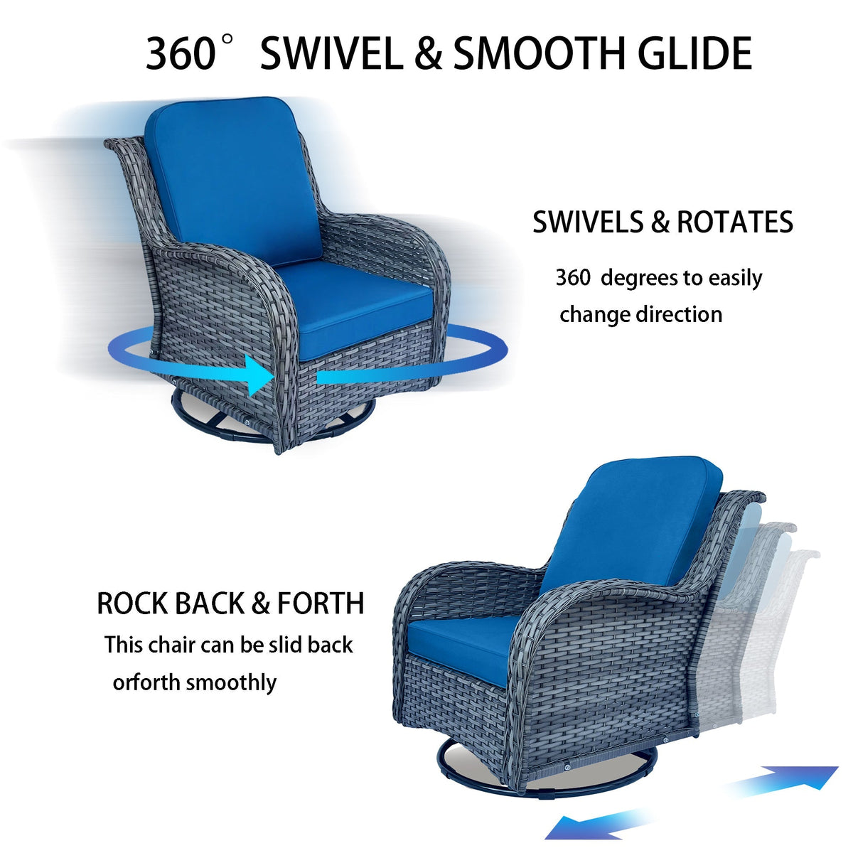 Wicker Patio Furniture Set - 3 Piece Rattan Outdoor Sectional Conversation Set