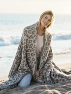 Fennco Styles Leopard Print Ultra-Soft Throw Blanket 50" W x 60" L - Beige Wild Cozy Blanket for Indoor Outdoor Use, Couch, Bedroom, Living Room, Office Décor