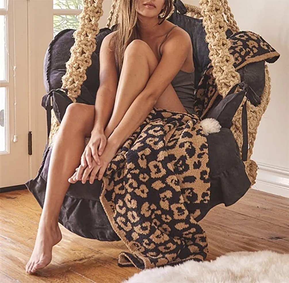 Fennco Styles Leopard Print Ultra-Soft Throw Blanket 50" W x 60" L - Beige Wild Cozy Blanket for Indoor Outdoor Use, Couch, Bedroom, Living Room, Office Décor