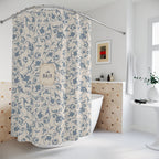 French 'Le Bain' Elegant Floral Shower Curtain | Neutral Beige Vintage Bath