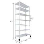 7 Tier Metal Shelf Wire Shelving Unit, 2450Lbs Heavy Duty Adjustable Storage Rack With Wheels & Shelf Liners For Closet Kitchen Garage Basement Commercial Shelving