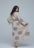 Evil Eye Hand Printed Kimono Natural