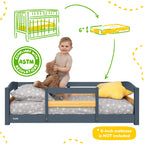 Crib Size Wooden Floor Bed with Safety Rails for Kids Age 1–3