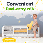 Crib Size Wooden Floor Bed with Safety Rails for Kids Age 1–3