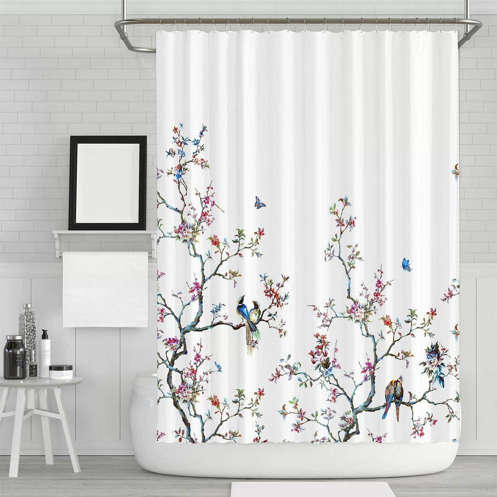 72-in. White Blue Pink Floral Tree Bird Butterfly Japanese Style